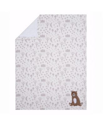 Sleepytime Bear White/Brown Soft Fleece Baby Blanket