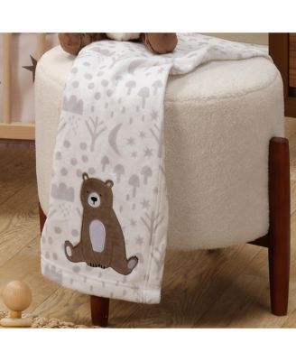 Sleepytime Bear White/Brown Soft Fleece Baby Blanket