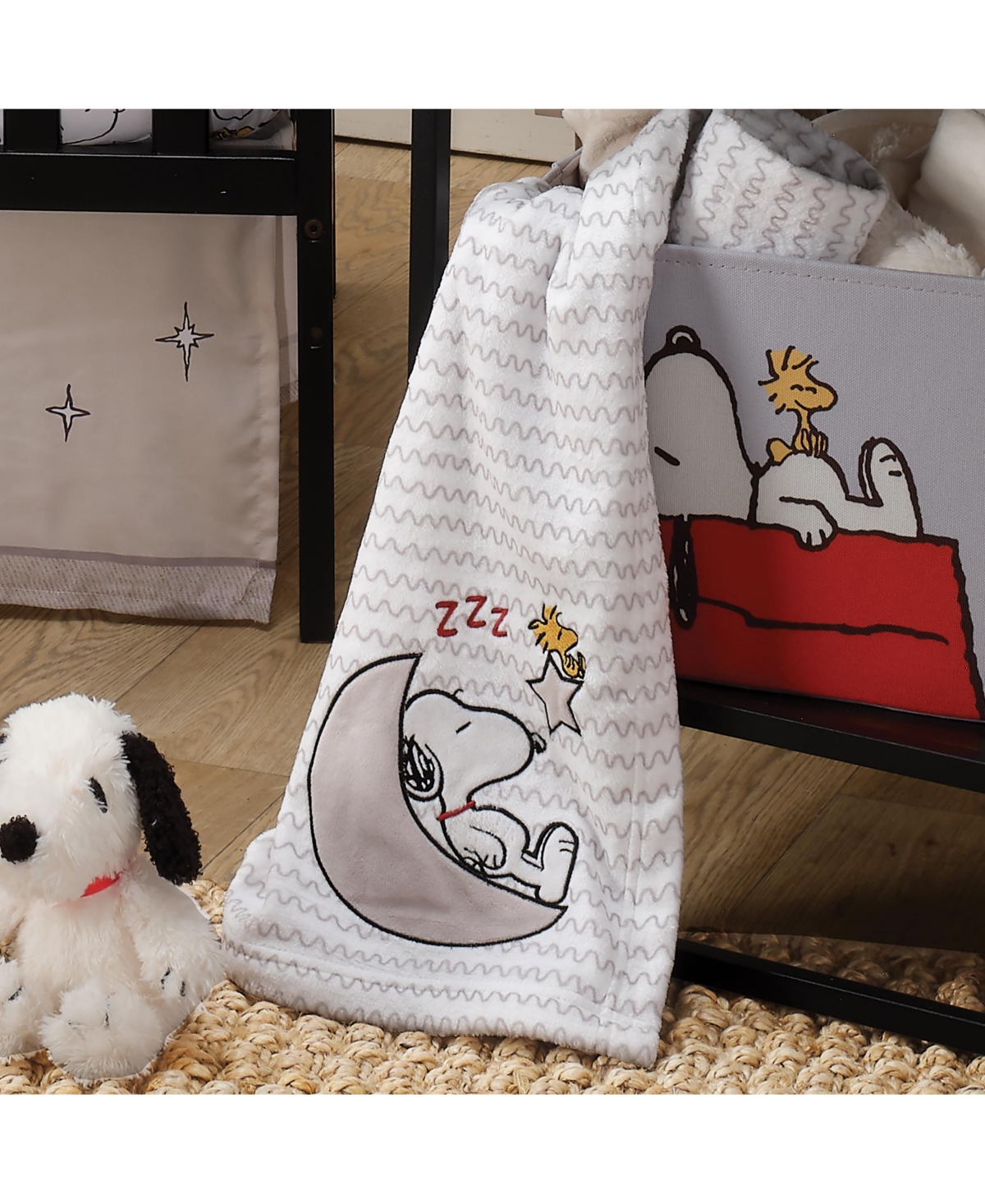 Bedtime Originals Snoopy Love SoftTaupe Fleece Baby Blanket w/ Applique - White