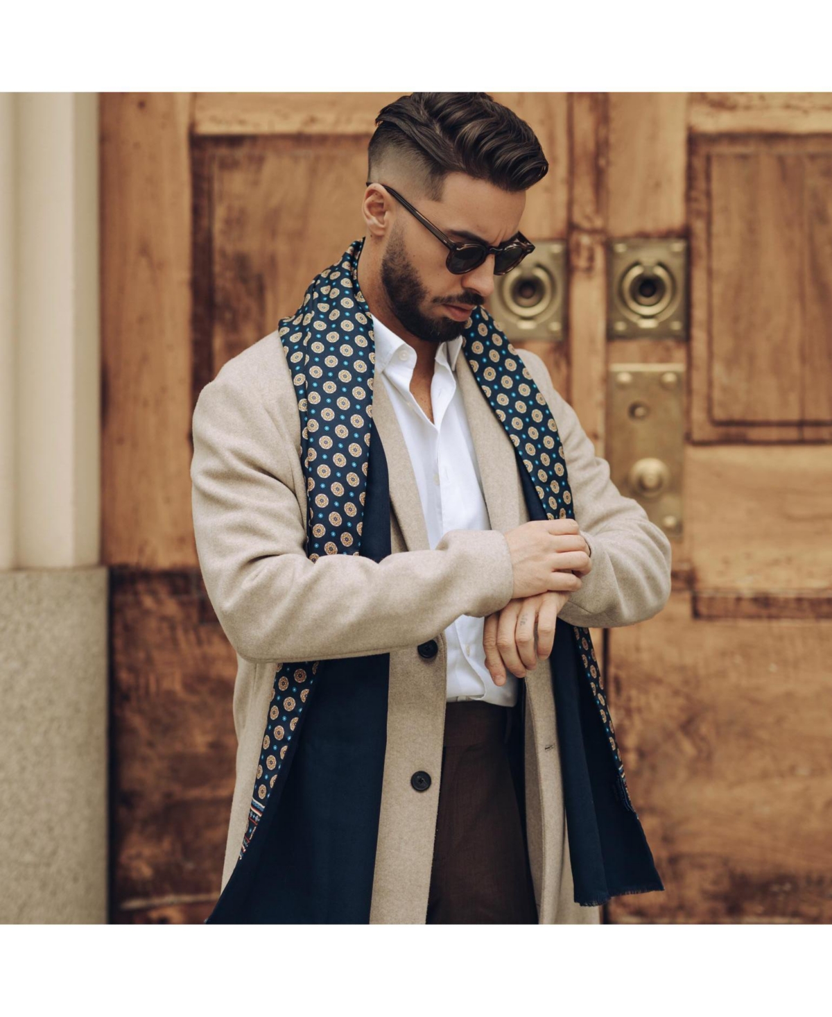 Men's Palatino - Wool Backed Silk Scarf for Men - Azure