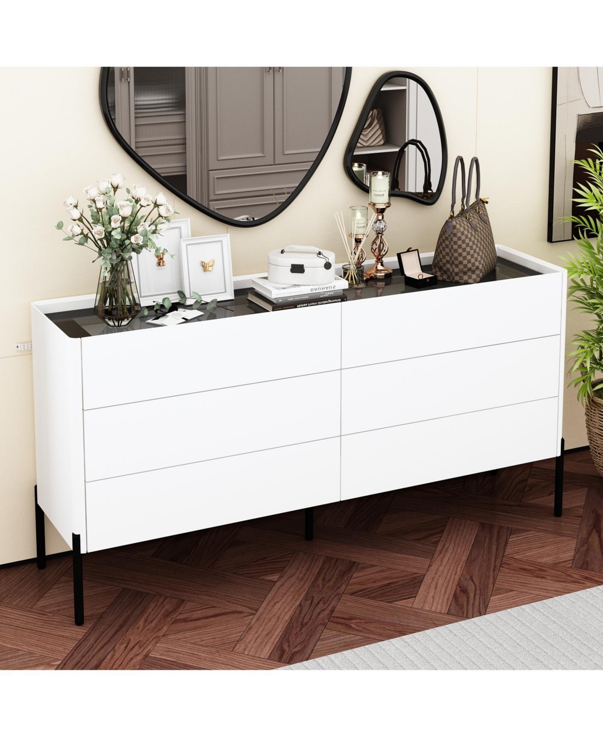 5 Drawers Nightstand with 2 Hidden Drawers,Bedside table,Chest of Drawers