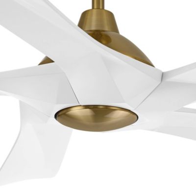 60" Eloquent Indoor Outdoor Ceiling Fan 5 Blade LED Light Remote Control Brass Finish White Blades Damp Rated