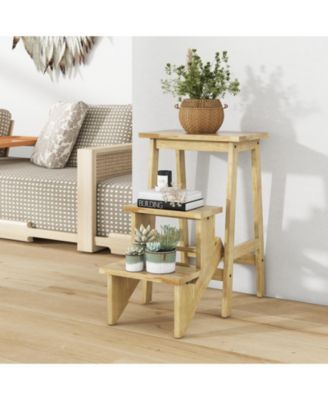 3-in-1 Rubber Wood Convenient Handle Step Stool