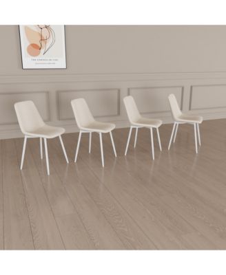 A set of 4 dining chairs, modern kitchen dining chairs, linen padded chairs, and sturdy white metal leg decorated dining chairs