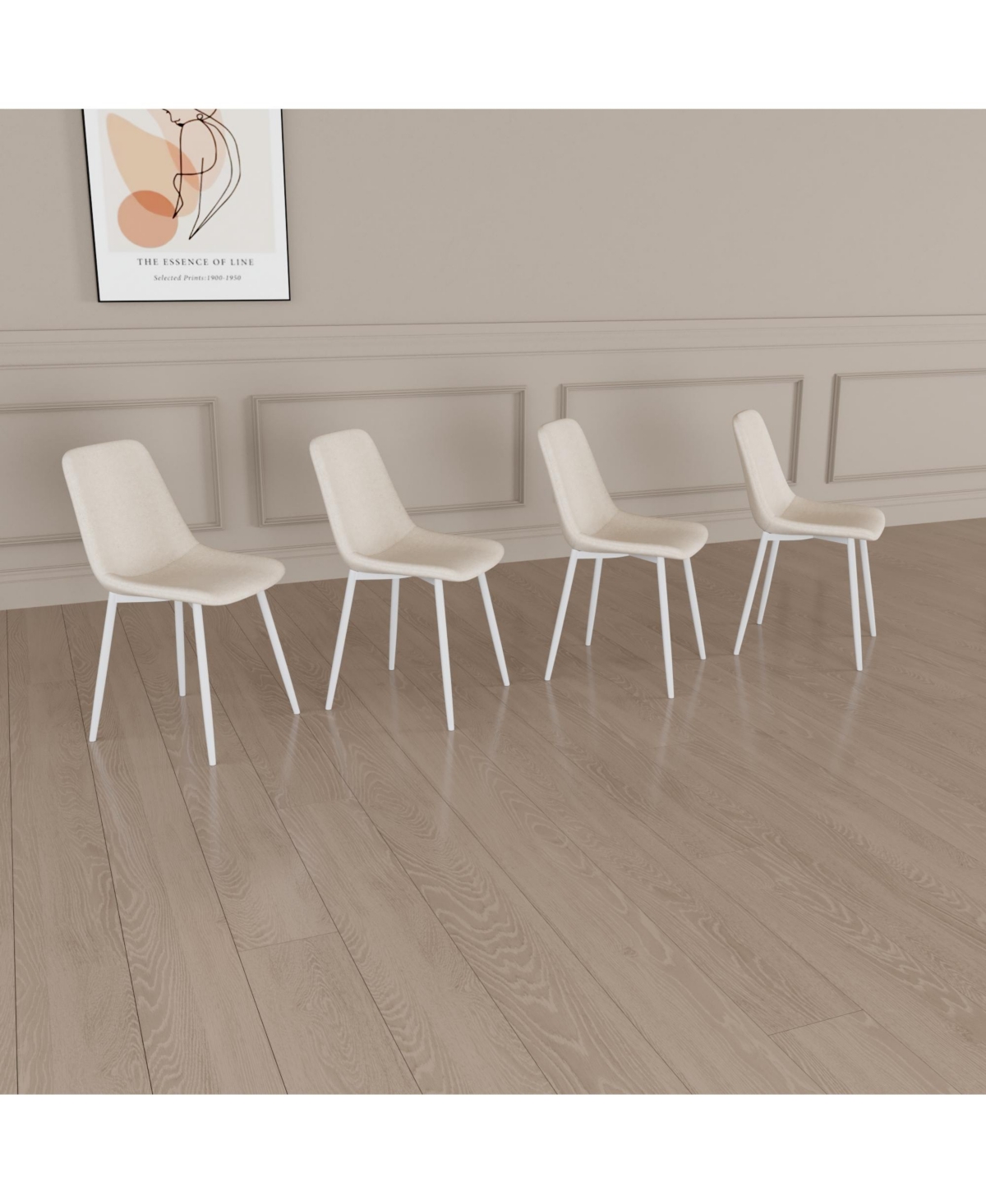 Streamdale Furniture A set of 4 dining chairs, modern kitchen dining chairs, linen padded chairs, and sturdy white metal leg decorated dining chairs.