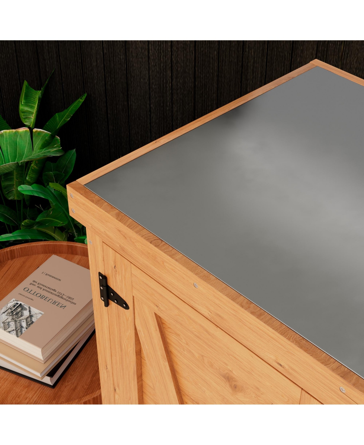 Streamdale Furniture Potting Bench with Storage Cabinet and Metal Table Top for Outdoor Patio, Outdoor Work Station Table