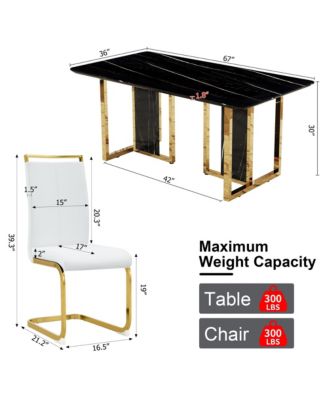 Table and chair set. Modern dining table with MDF top and beautiful MDF legs. Equipped with comfortable PU chairs and metal legs. Suitable for a wide range of decorative styles.
