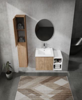 36" Wall-Mounted Bathroom Vanity With Sink and Side Cabinet, Soft Close Doors