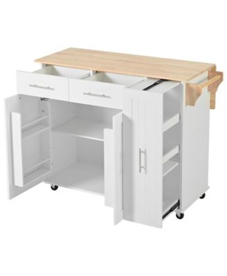 Rolling Kitchen Island Cart with Storage Cabinet & Towel Rack