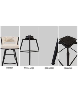 Toweling Woven Bar Stools (Set of 2) with Armrests and Footrest