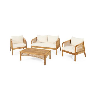 Streamdale Acacia Wood Patio Set with Soft Cushions and Coffee Table