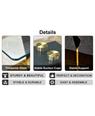 Table and chair set. A rectangular glass dining table with a 0.4-inch tempered glass tabletop and MDF board V-shaped bracket, paired with chairs consisting of PU seat cushions and silver metal legs.