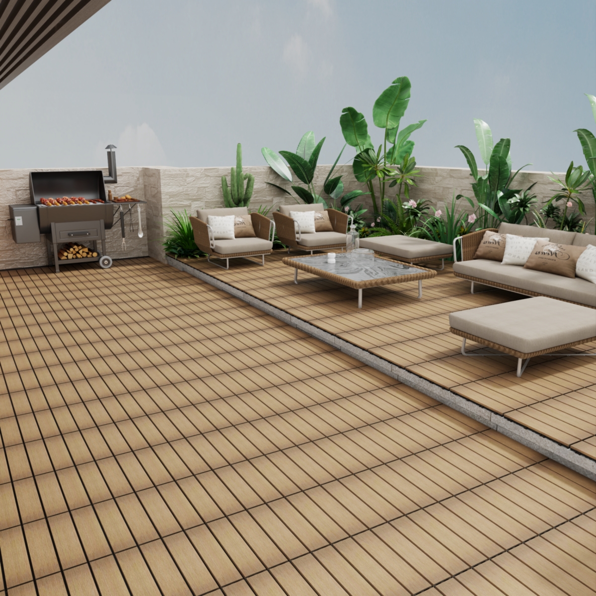 Streamdale Wpc Patio Deck Tiles, 11-Pack, Interlocking, Oak