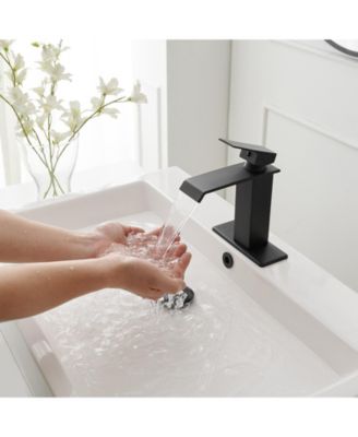 Waterfall Single Hole Single-Handle Low-Arc Bathroom Faucet With Pop-up Drain Assembly in Matte Black
