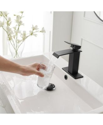 Waterfall Single Hole Single-Handle Low-Arc Bathroom Faucet With Pop-up Drain Assembly in Matte Black