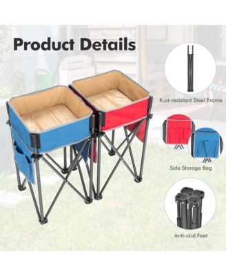2 Pieces Folding Camping Tables with Large Capacity Storage Sink for Picnic