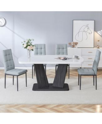 5 Piece Dining Table Set, 1.8" Thickness Tabletop and V-shaped Table Legs, 63 Inch Modern Kitchen Dining Table and Upholstered Dining Chairs for Kitchen Dining Room (Table + 4 Chairs)