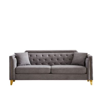 Modern Chenille Sofa with Tufted Buttons and Copper Nail Trim
