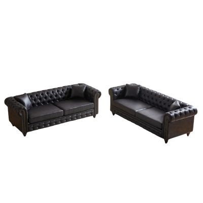 Modern Combo Sofa 3+3 Seats with Solid Wood Base