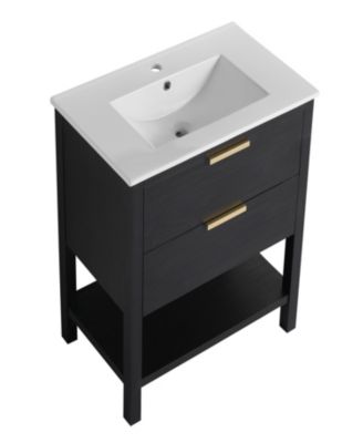 Freestanding 30" Bathroom Vanity with Golden Handle and Ceramic Sink