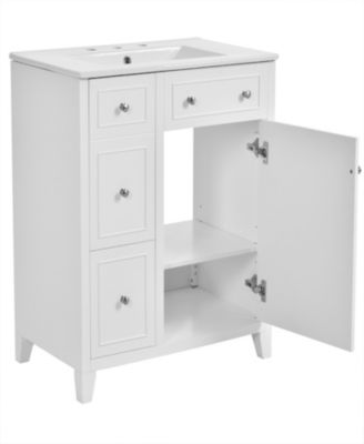 30-Inch Bathroom Vanity Cabinet with Ceramic Basin, Double-Layer Drawer, Deep Drawer and Adjustable Shelf