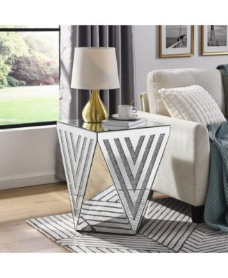 Crystal-Inlaid Mirror Side Table for Living Room