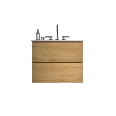  24" Oak Bathroom Vanity Wall Mount, Ceramic Sink, Storage