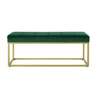 Modern Tufted Channel Entryway Bench Emerald Velvet Upholstered End of Bed Bench with Metal Frame, Footboard Bench for Living Room, Bedroom