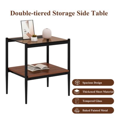 Modern Rectangle End Table Set (2) with Glass Top