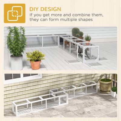 Outdoor Cat Tunnel with Extendable Design, 79" L Wooden Cat Run with Weather Protection, Connecting Inside and Outside, for Deck Patios, Balconies, White