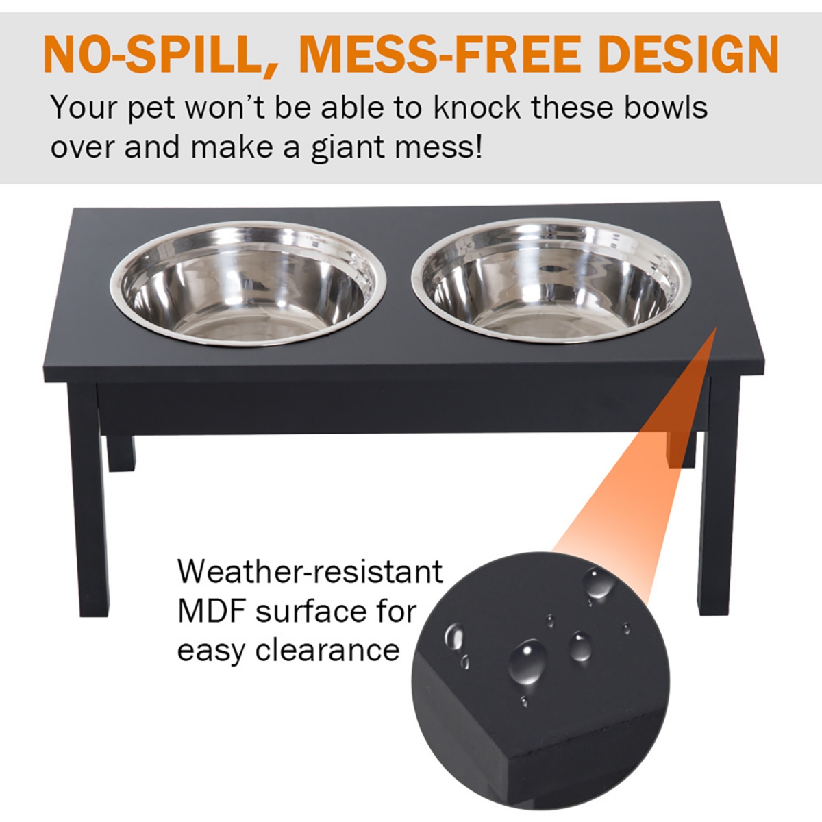23" Wooden Heavy Duty Dog Food Bowls Pet Elevated Feeding Station -Black