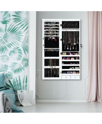 Wall Mounted Lockable Mirror Jewelry Cabinet with LED Light