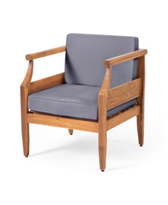 Aston Acacia Wood Outdoor Club Chairs With Cushions - Teak + Dark Gray
