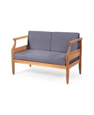 Aston Acacia Wood Outdoor Loveseat Set_Loveseat&Coffee Table - Teak Finish + Dark Gray Cushion