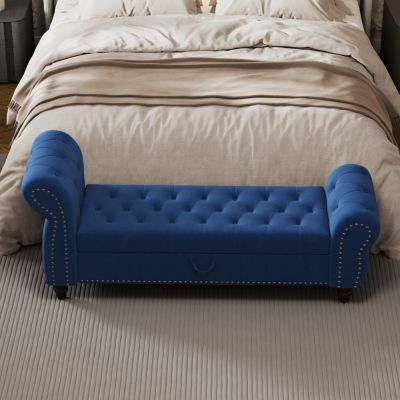 Streamdale Navy Velvet Tufted Storage Chaise