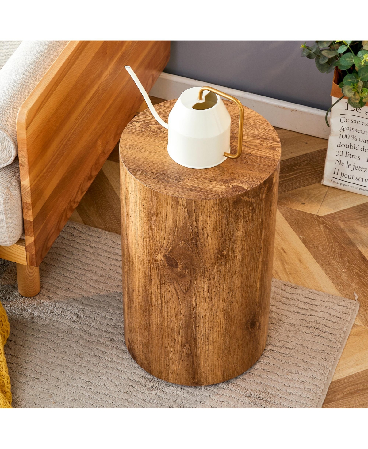 Streamdale Furniture The cylindrical table with its patterned design can be easily integrated into a variety of interior styles, from coffee tables to