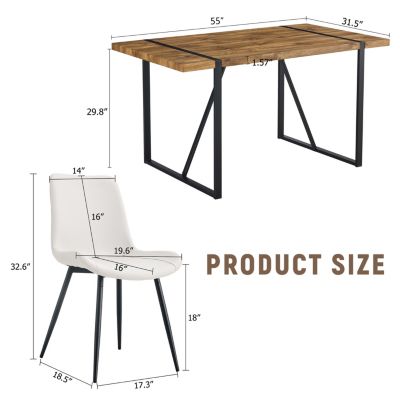 Vintage Wood Dining Set with Leather Accents