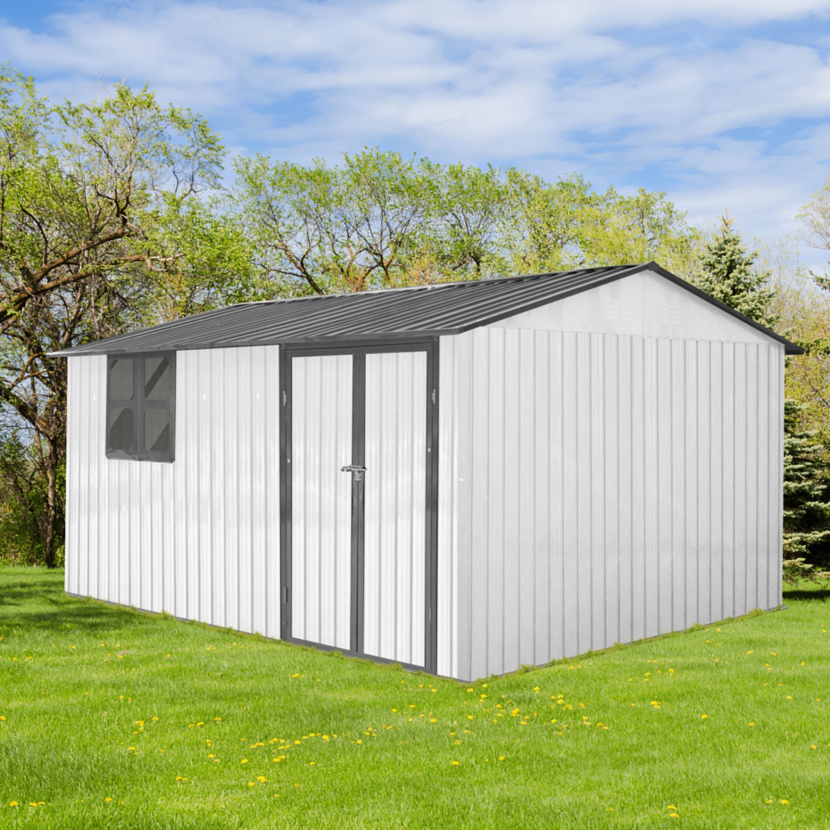 Streamdale Furniture Metal garden sheds 10ftx12ft outdoor storage sheds white+grey with window - Grey+white