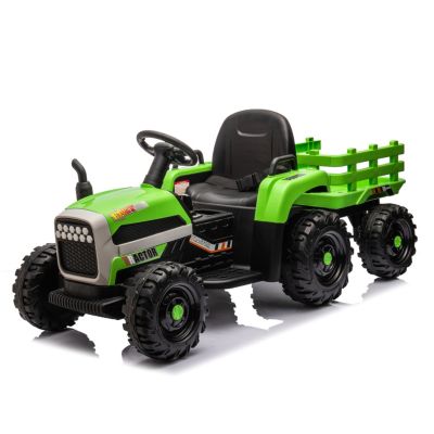 Ride on Tractor2.0 with Trailer,24V Battery Powered Electric Tractor Toy, 200w2motor 1.86-4.97MPH/Remote Control, electric car for kids, Three speed adjustable, USB, MP3, Bluetooth, LED light, safety