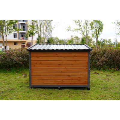 Spacious Solid Wood Dog House with Breathable Doors
