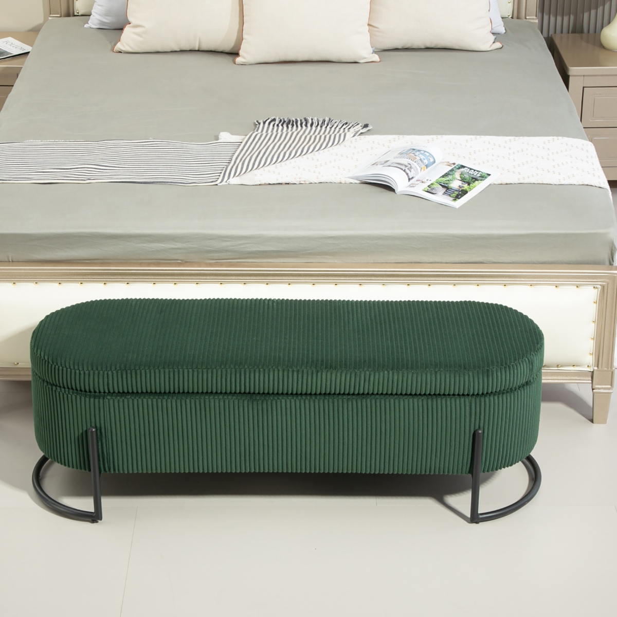 Streamdale Emerald Upholstered Storage Ottoman Bench