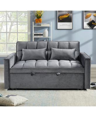 Modern flannel double sofa with folding bed, small double sofa with three in one convertible sofa bed, adjustable backrest and storage space, including pillows, perfect for living room or bedroom