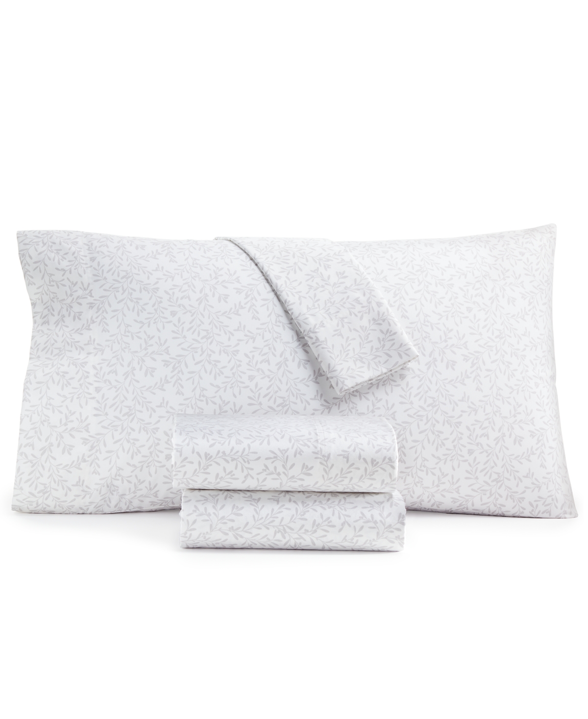 Charter Club 550 Thread Count Printed Cotton 4-pc. Sheet Set, California King, Exclusively At Macy's In Botanical Vines Silver