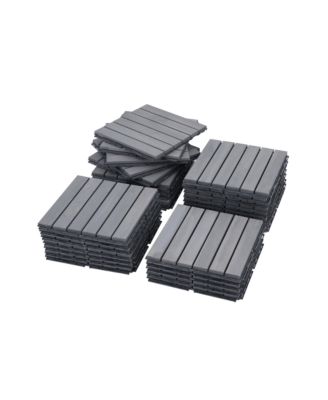 30 PCS Interlocking Deck Tiles Striped Pattern, 12" x 12" Square Light Gray Acacia Hardwood Outdoor Flooring for Patio, Bancony, Pool Side,...
