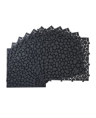 12 x 12 Inch Black Interlocking Deck Tiles Plastic Waterproof Outdoor All Weather Anti-slip Bathroom Shower Balcony Porch Strong Weight Capacity Upto 440 LBS, Pebble Stone Pattern Pack of 24