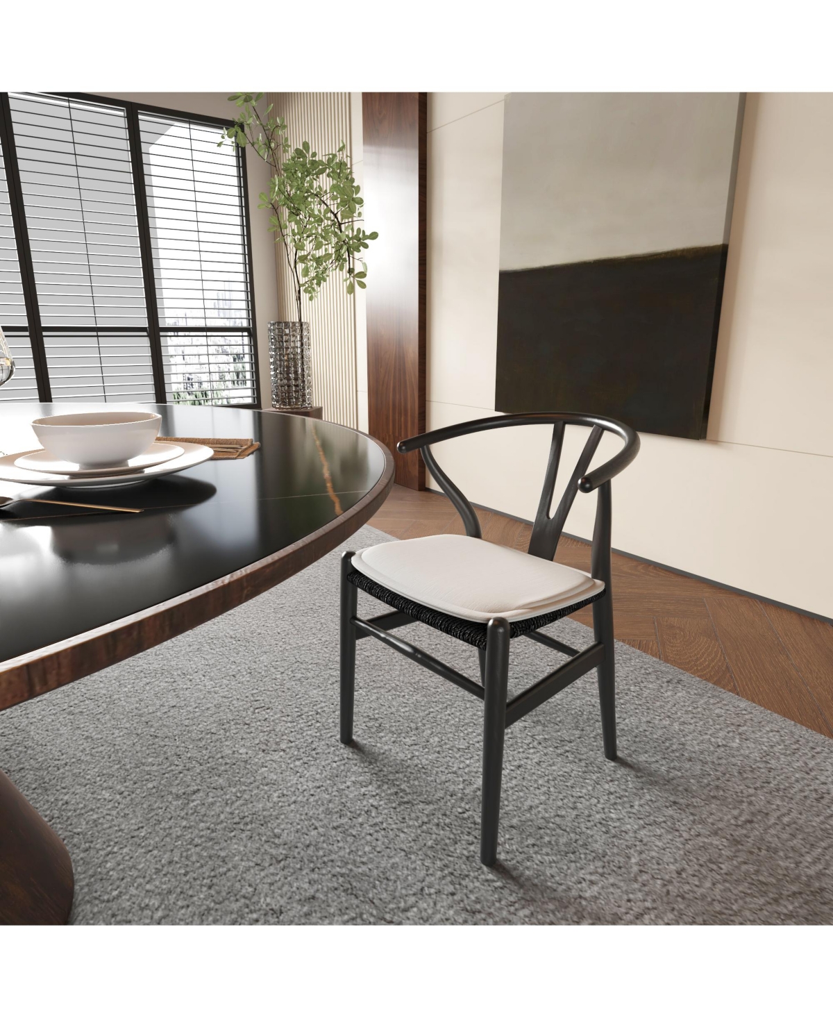 Streamdale Furniture Wishbone Chairs for Dining Room, Soild Wood Weave Dining Chair, Armchair, Fully Assembled, Set of 2