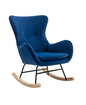 Velvet Fabric Padded Seat Rocking Chair With High Backrest And Armrests