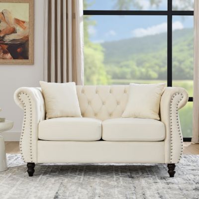 Beige Velvet Chesterfield Sofa