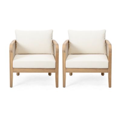 (Set of 2) Outdoor Acacia Wood Patio Club Chair, Textilene Patio Furniture, Waterproof Thick Cushion Deep Seating for Porch, Garden, Backyard, Balcony, Weight Capacity 400lbs, Light Teak Finish, Beige