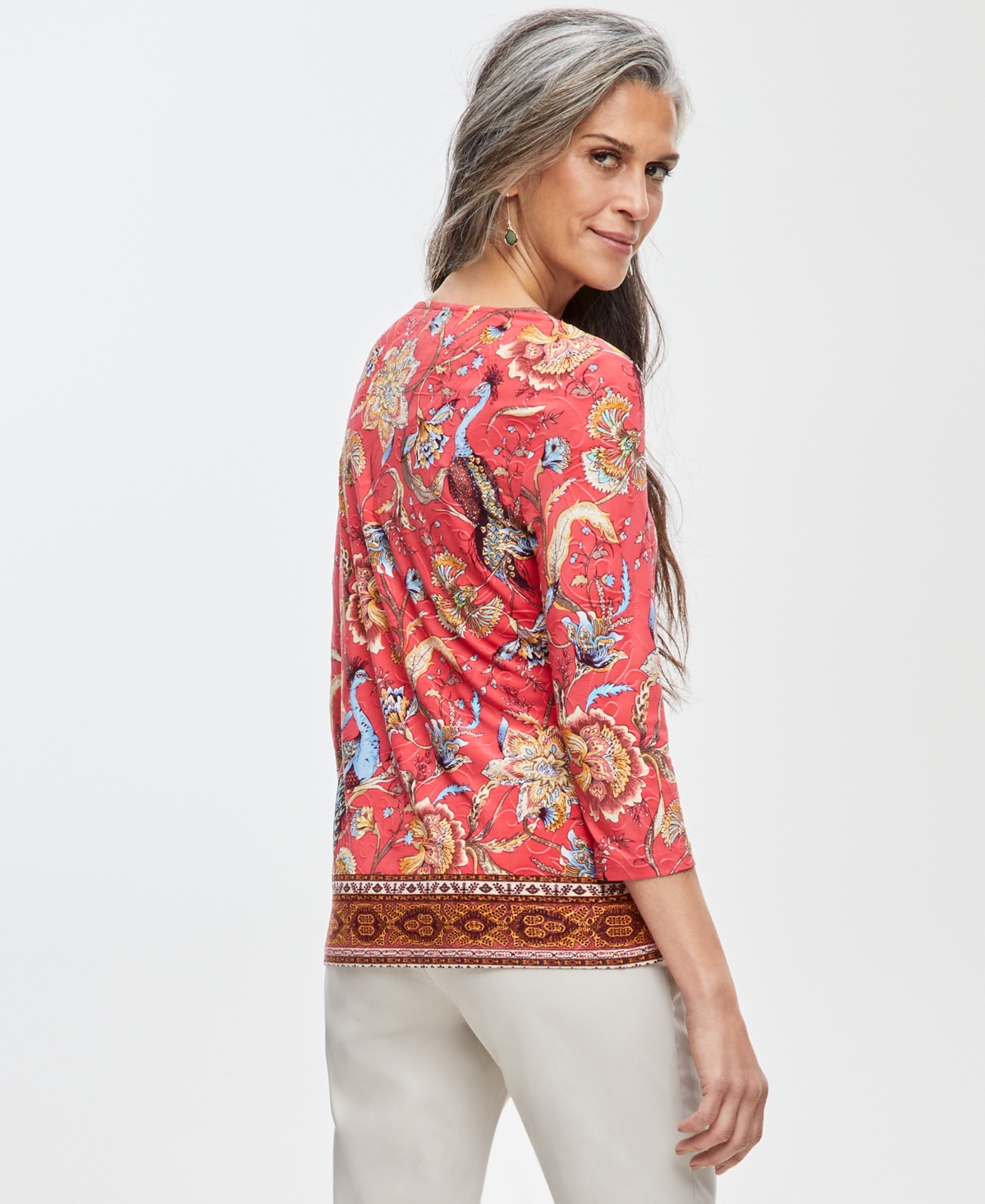 JM COLLECTION WOMEN'S PRINTED JACQUARD SCOOP-NECK TOP, CREATED FOR MACY'S 